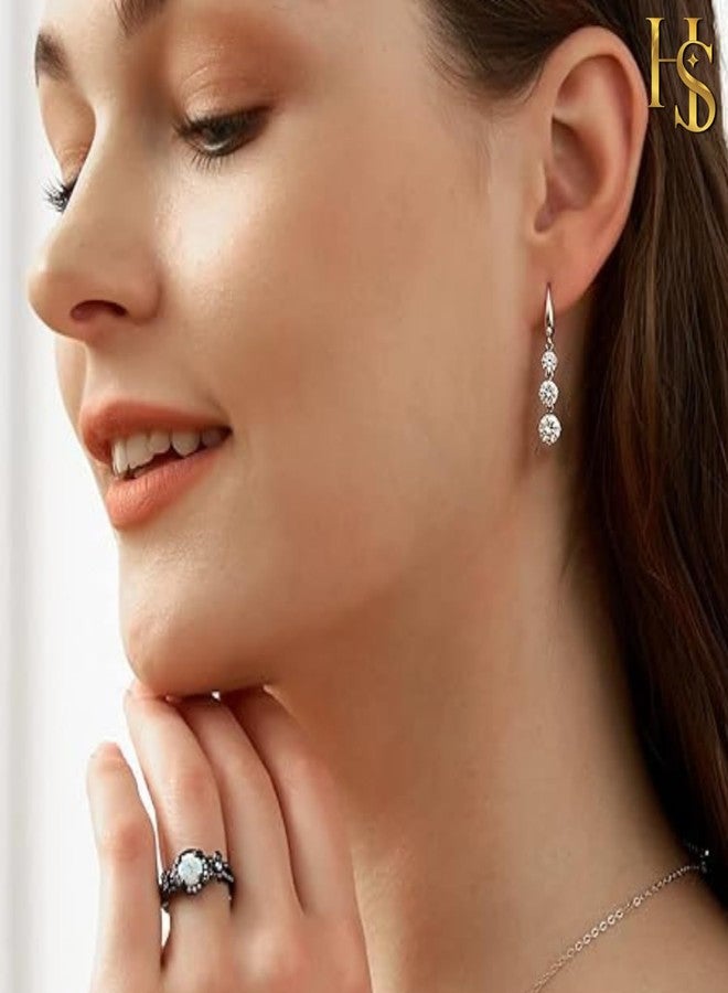 HighSpark Women's 925 Silver Dangle Drop Solitaire Earrings | 92.5 Sterling Silver And Diamond Like Brilliance Sparkling Zirconia | Lovely Gift - Dangle Drop Solitaire - Image 4