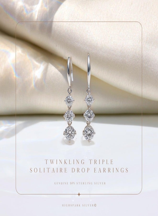 HighSpark Women's 925 Silver Dangle Drop Solitaire Earrings | 92.5 Sterling Silver And Diamond Like Brilliance Sparkling Zirconia | Lovely Gift - Dangle Drop Solitaire - Image 3