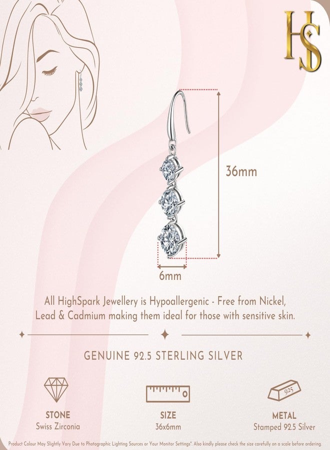 HighSpark Women's 925 Silver Dangle Drop Solitaire Earrings | 92.5 Sterling Silver And Diamond Like Brilliance Sparkling Zirconia | Lovely Gift - Dangle Drop Solitaire - Image 2