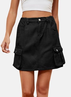 يونيكي Black Mid Rise Plain Mini Skirt  - Image 2
