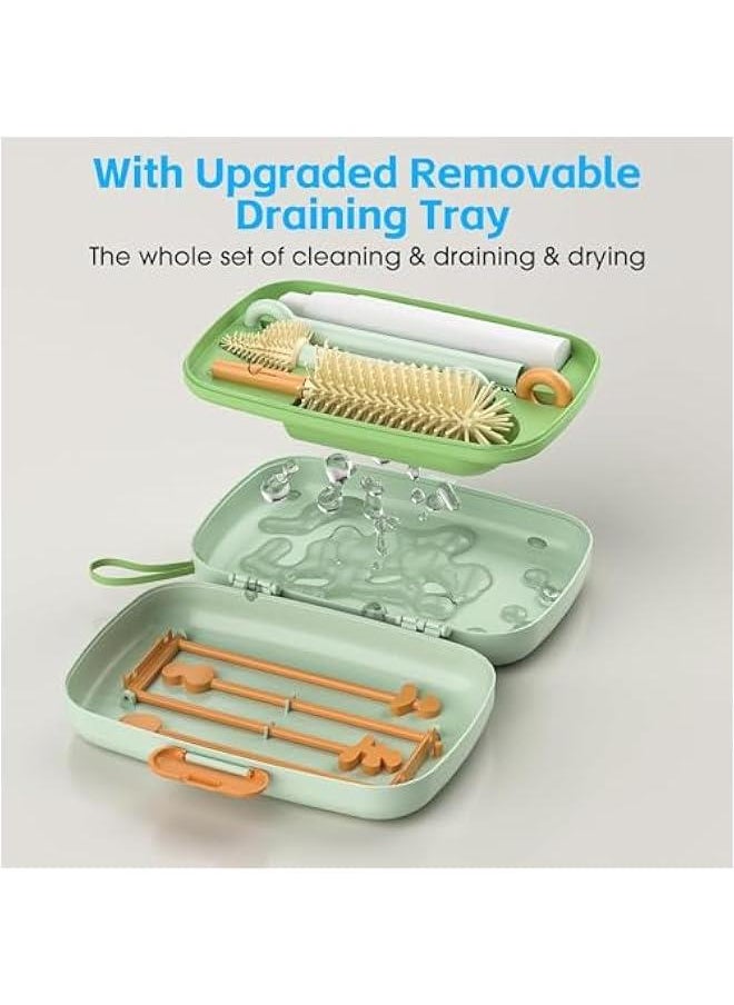 HOOKOR Durku 7in1 Travel Bottle Cleaner kit,Baby Essentials, with Bottle Brush,Nipple Brush,Straw Cleaner Brush,Soap Dispenser,Bottle Drying Rack,Drainage Tray,Storage Box,Baby Travel Essential (Green)  - Image 3
