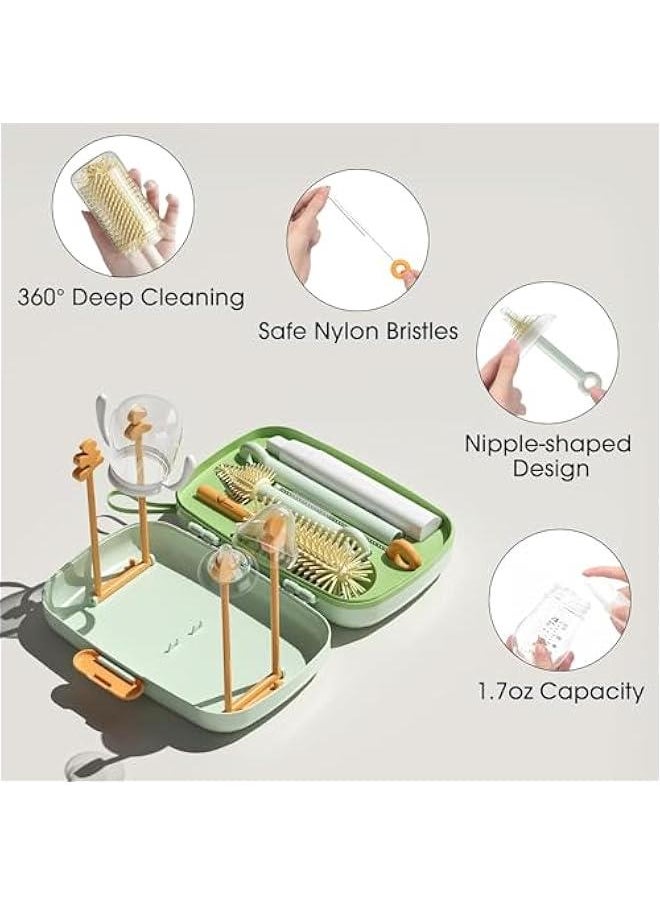 HOOKOR Durku 7in1 Travel Bottle Cleaner kit,Baby Essentials, with Bottle Brush,Nipple Brush,Straw Cleaner Brush,Soap Dispenser,Bottle Drying Rack,Drainage Tray,Storage Box,Baby Travel Essential (Green)  - Image 5