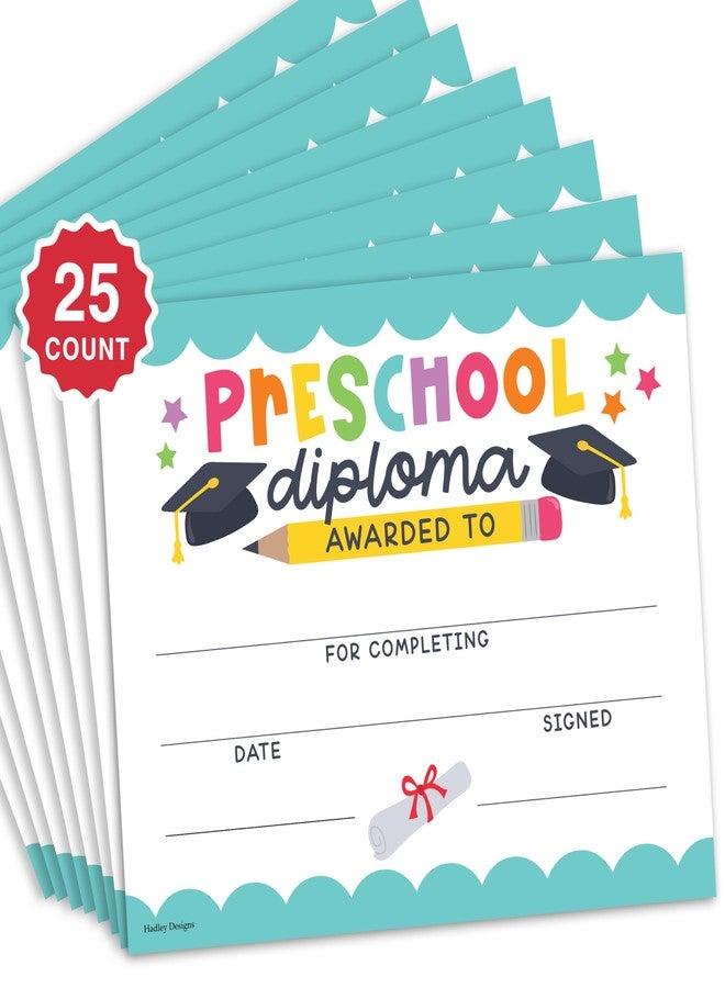 Hadley Designs Preschool Award Certificates for Students -25 Certificate of Achievement Awards, Pre-K Diploma, Preschool Graduation Certificates for Kids, Prek Certificate Paper, Star Student Honor Roll - Image 1