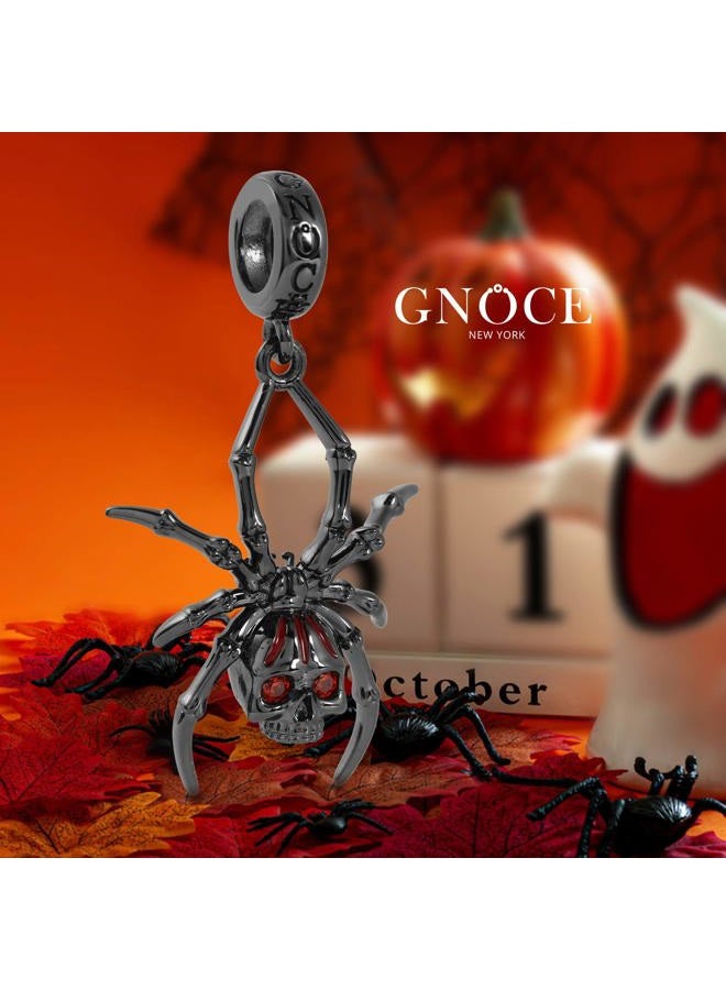 GNOCE Spider Skull Pendant Charm Sterling Silver Black Plated Dangle Charm Fit Bracelet/Necklace Gift For Women Girls Wife - Image 3