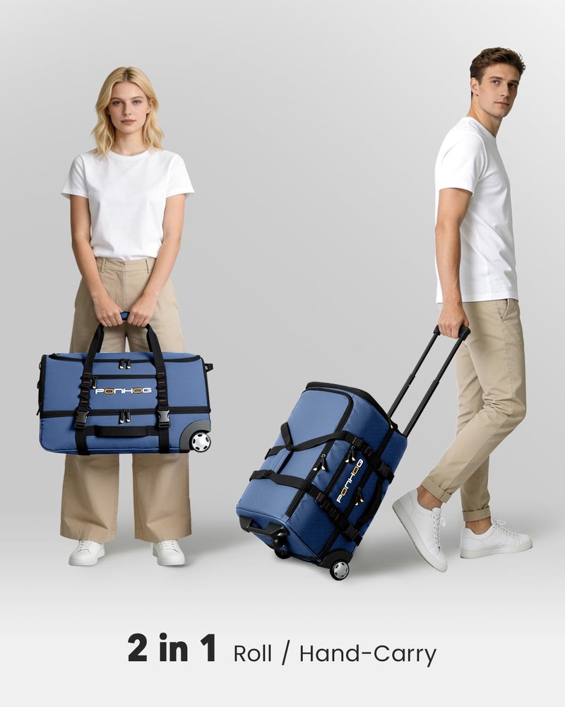 Ponhog 22 Inch Rolling Duffle Bag with Wheels for Men - Water Resistant Wheeled Duffle Bag for Weekend Travel & Overnight Trips, Blue - Image 5