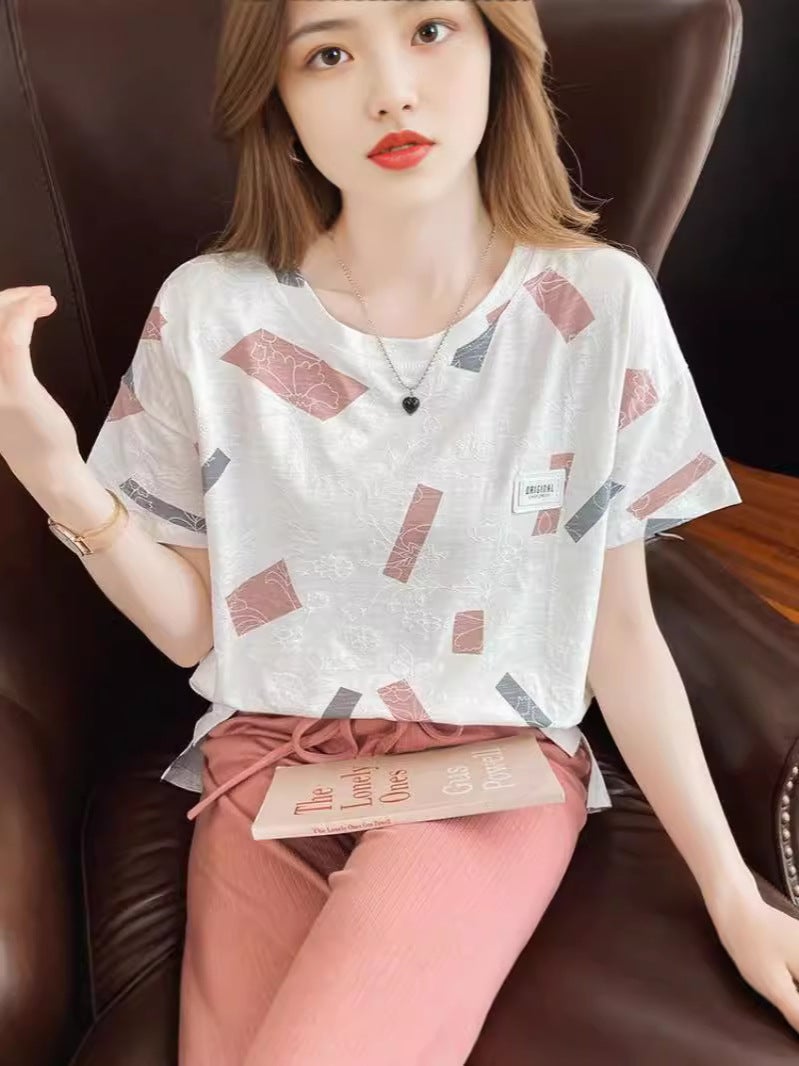 تي شيرت نسائي بأكمام قصيرة بيضاء تي شيرت نصف كم صيف 2024 جديد كوري فضفاض قمة صيفية نسائية - Image 5