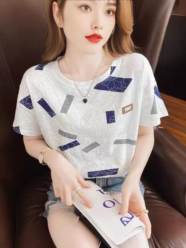 تي شيرت نسائي بأكمام قصيرة بيضاء تي شيرت نصف كم صيف 2024 جديد كوري فضفاض قمة صيفية نسائية - Image 3