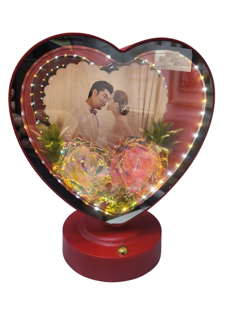 Decorhills Red Heart Shaped Magic Mirror Photo Frame with LED Light, Decorative Romantic Picture Frame for Couples, Valentine Gift, Bedroom Tabletop Home Décor Mirror Frame - Image 1