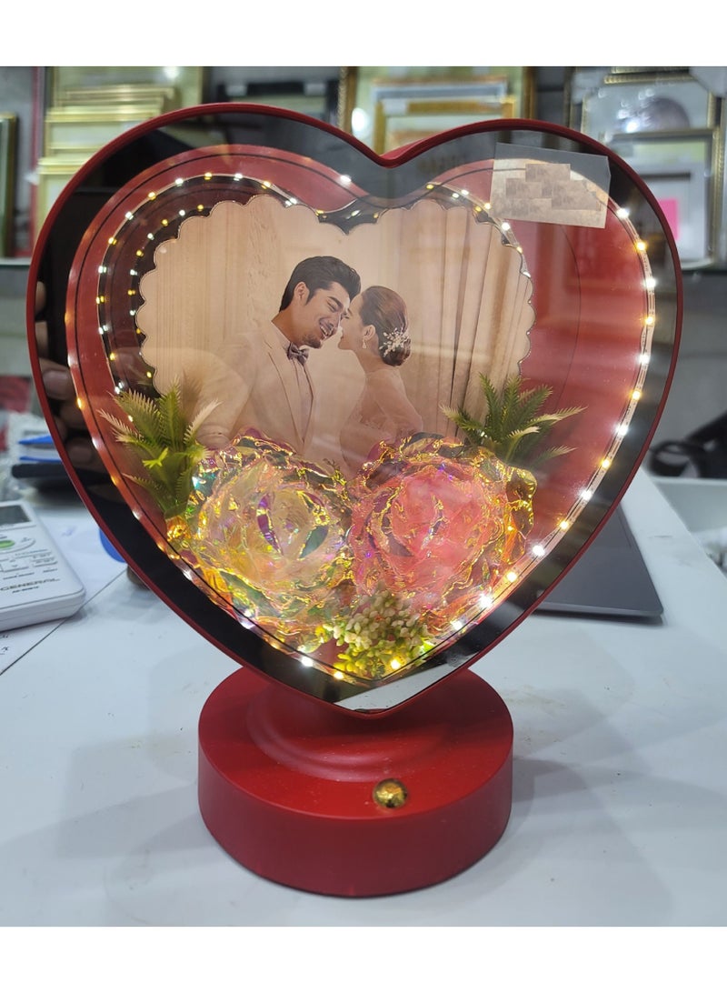 Decorhills Red Heart Shaped Magic Mirror Photo Frame with LED Light, Decorative Romantic Picture Frame for Couples, Valentine Gift, Bedroom Tabletop Home Décor Mirror Frame - Image 2