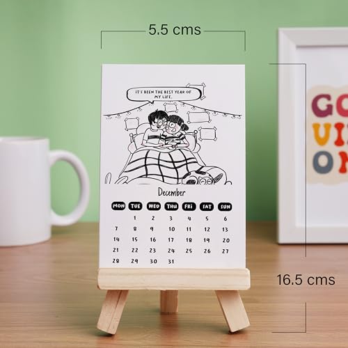 Oye Happy - Cute Couples Calendar 2026 – Romantic Desk Calendar for Couples | Mini Wooden Easel + 12 Monthly Cards | Anniversary, Valentine’s & New Year Gift for Boyfriend, Girlfriend & Married Couples - Image 4