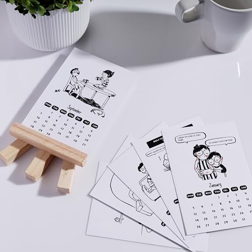 Oye Happy - Cute Couples Calendar 2026 – Romantic Desk Calendar for Couples | Mini Wooden Easel + 12 Monthly Cards | Anniversary, Valentine’s & New Year Gift for Boyfriend, Girlfriend & Married Couples - Image 5