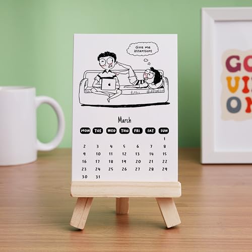 Oye Happy - Cute Couples Calendar 2026 – Romantic Desk Calendar for Couples | Mini Wooden Easel + 12 Monthly Cards | Anniversary, Valentine’s & New Year Gift for Boyfriend, Girlfriend & Married Couples - Image 3