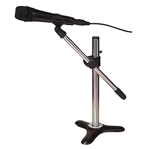 KH  TABLE/FLOOR MICROPHONE INSTRUMENT 15 Inch HEIGHT STAND TRIANGLE BASE SHAPE (Silver) - Image 4