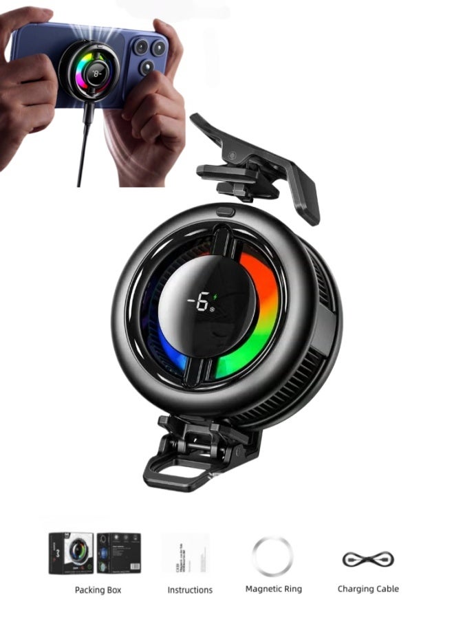 Memo Magnetic Phone Cooler with 15W Wireless Charger, Portable Phone Cooling Fan, Charging while Cooling Your Phone and Tablet, Universal Phone Fan Cellphone Radiator for iOS/Android/Tiktok Live Streaming/Game ect,Black+RGB - Image 1