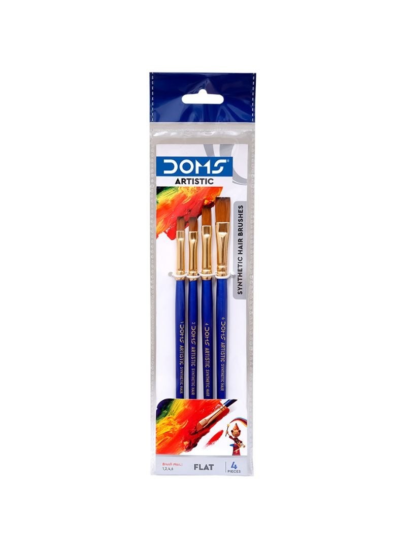 DOMS Flat Paint Synthetic Brushes, 4 Pieces Set