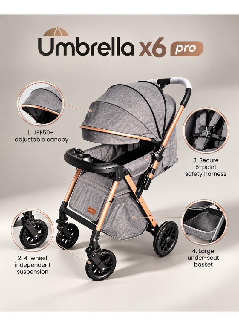 umbrella stroller Umbrella X6 Pro High-quality with two-way reversible arm and feeding tray - Image 1