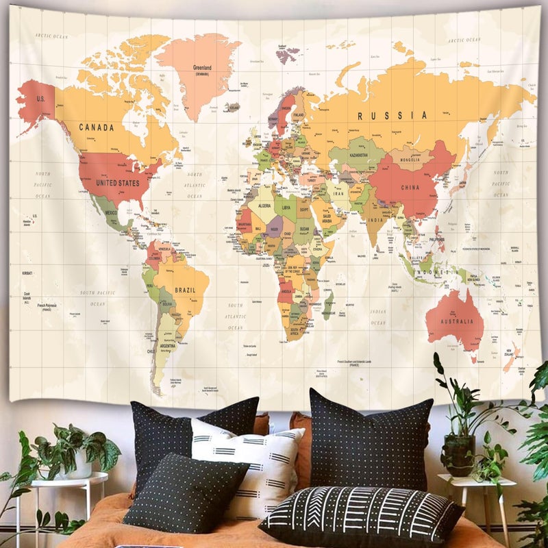 JAWO World Map Tapestry, Map of the World with Countries and Major Cities Wall Tapestries for Kids Student, World Map of the World Tapestry 60X40 Inch(Yellow) - Image 4