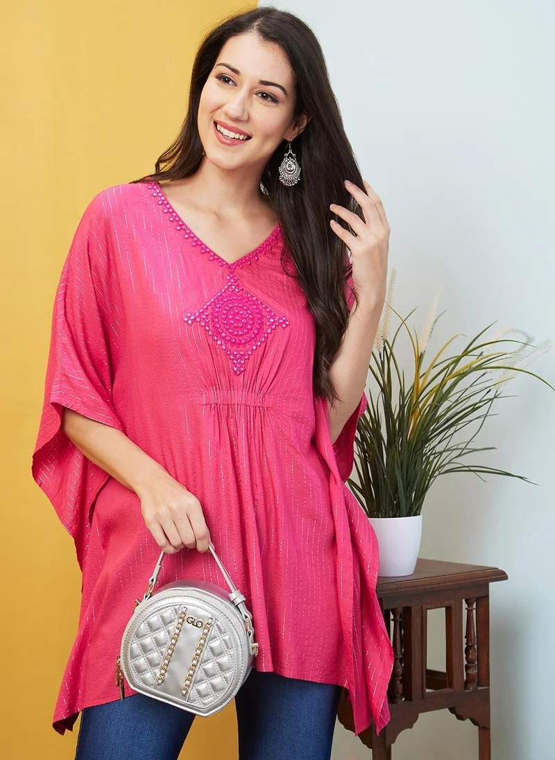 Globus Globus Women Embroidered Striped Kaftan Tunic