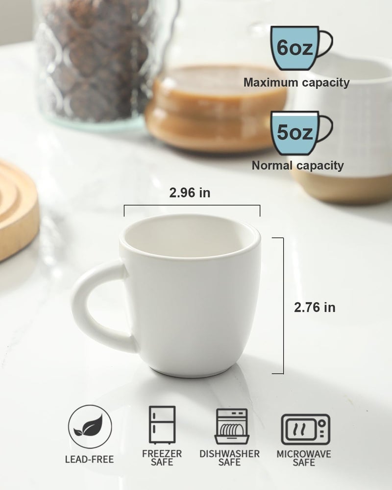 Hasense Espresso Cups Set of 4 Perfect for Demitasse, Cappuccino, Tea Bag and Juice, 5 Ounce Ceramic Stackable Mini Coffee Mugs Suit for Espresso Machine and Coffee Maker, White - Image 2