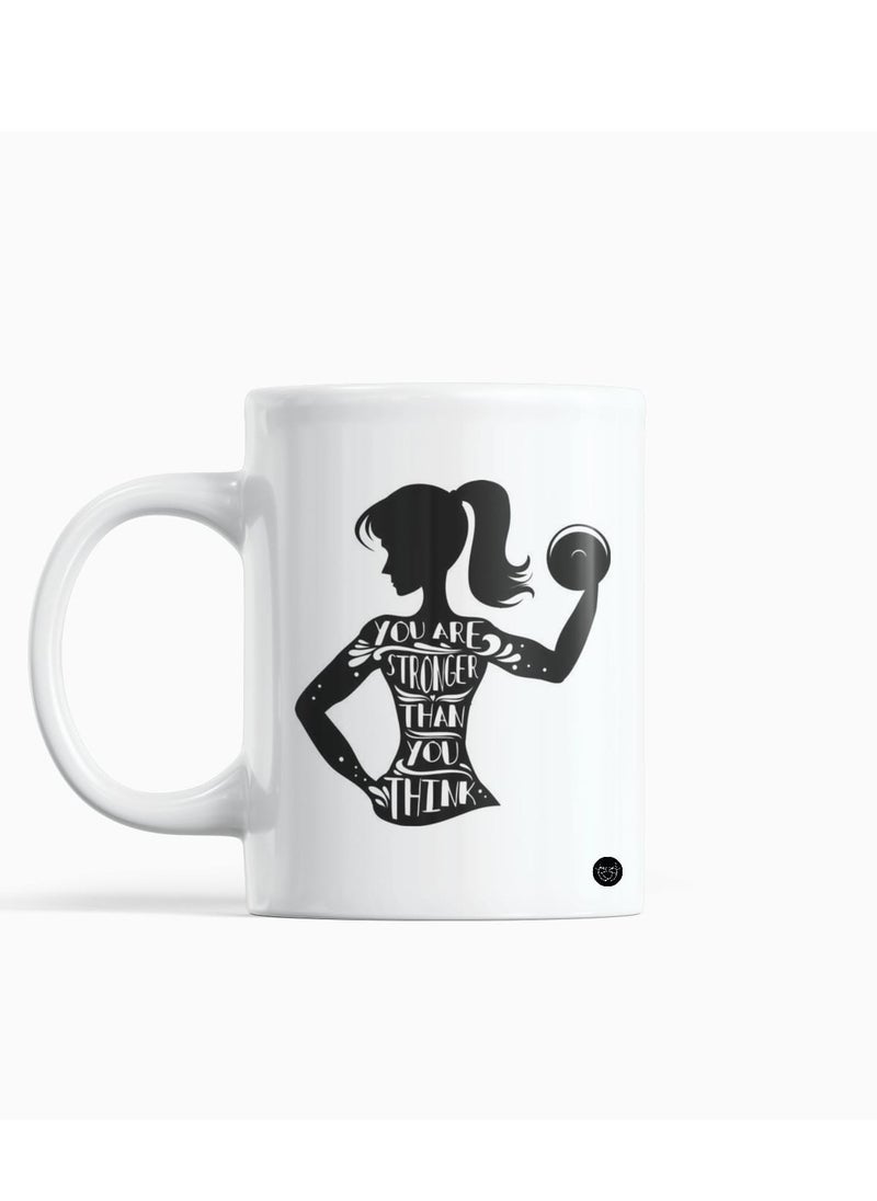 Reeman Design White mug with a strong girl design 