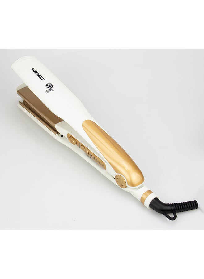 SONASHI 2 in 1 Hair Straightener And Crimper With Ceramic Coating Plates Crimper Plate For Perfect Waves PTC Heating LED Indicato Lock Function On And Off Switch Temperature Control Suitable For All Hair Types SHS-2082 White/Gold 33cm - Image 2