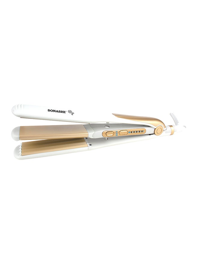 SONASHI 2 in 1 Hair Straightener And Crimper With Ceramic Coating Plates Crimper Plate For Perfect Waves PTC Heating LED Indicato Lock Function On And Off Switch Temperature Control Suitable For All Hair Types SHS-2082 White/Gold 33cm - Image 1