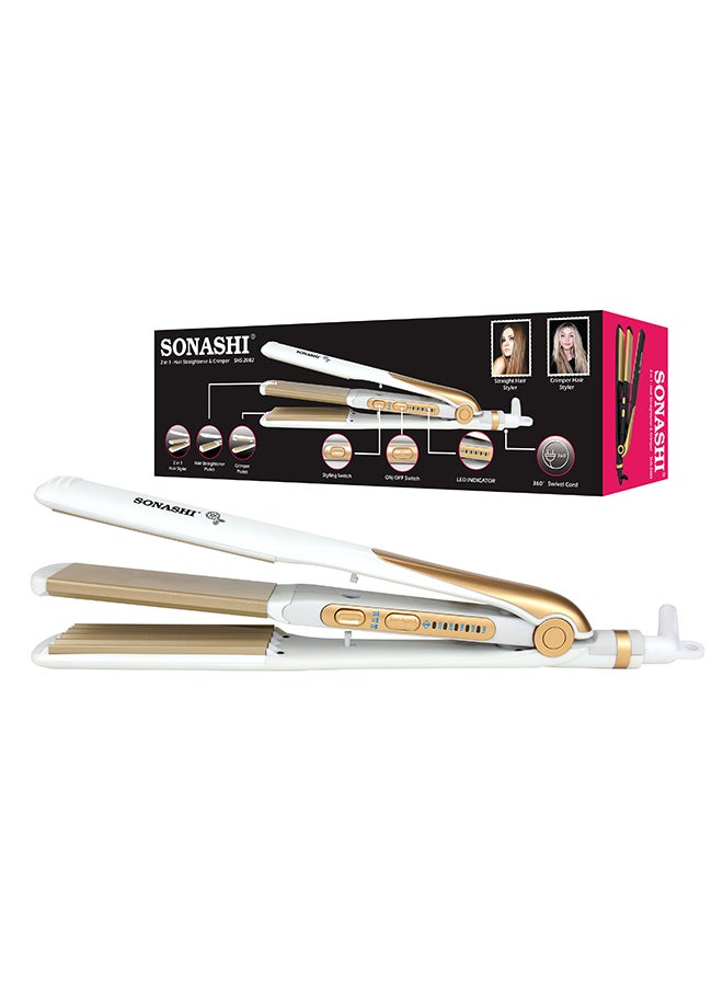 SONASHI 2 in 1 Hair Straightener And Crimper With Ceramic Coating Plates Crimper Plate For Perfect Waves PTC Heating LED Indicato Lock Function On And Off Switch Temperature Control Suitable For All Hair Types SHS-2082 White/Gold 33cm - Image 4