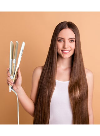 2 in 1 Hair Straightener And Crimper With Ceramic Coating Plates Crimper Plate For Perfect Waves PTC Heating LED Indicato Lock Function On And Off Switch Temperature Control Suitable For All Hair Types SHS-2082 White/Gold 33cm - view 5