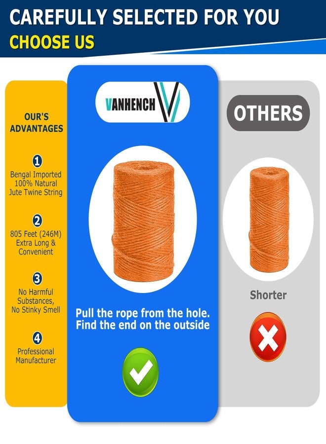 Vanhench 805FT Orange Twine String, Colored Natural Jute Twine String Rope Cord for Christmas Crochet Knitting Macrame, Arts & Crafts, Gift Wrapping, Wedding Décor, Art Decoration Packing (Orange) - Image 2