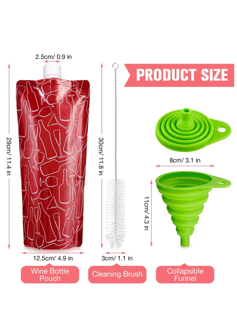 KASTWAVE 12 Pieces Foldable Plastic Wine Bags Plastic Wine Flasks Travel Pouches Wine Bottle Pouches with Collapsible Funnel and Bottle Cleaning Brush for Wine Liquor Beverages Travel Party Home Kitchen - Image 2