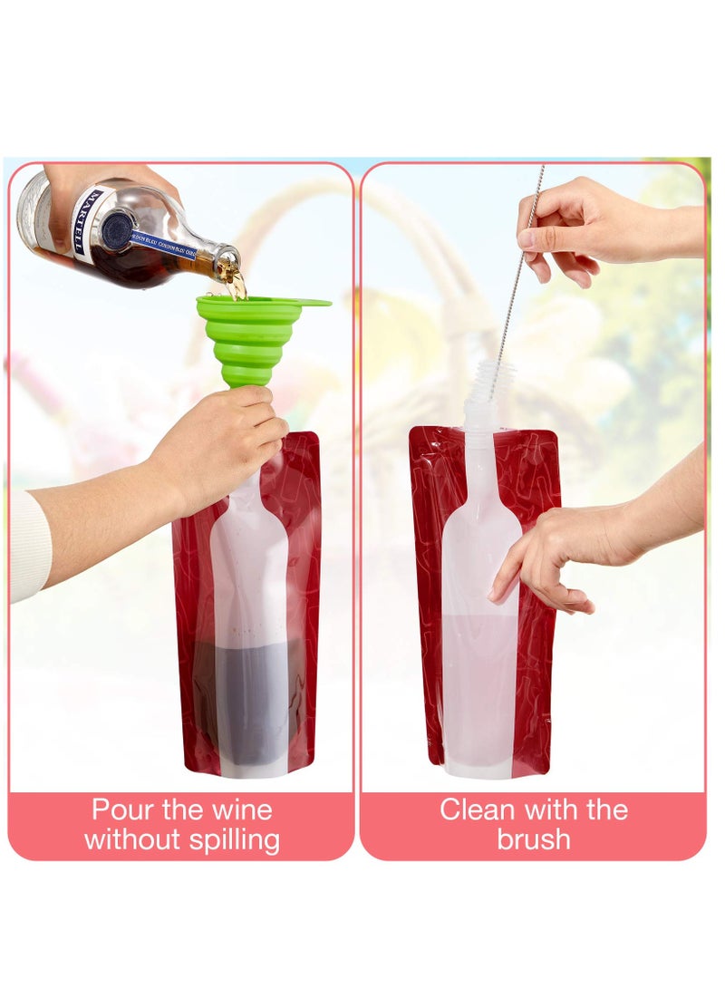 KASTWAVE 12 Pieces Foldable Plastic Wine Bags Plastic Wine Flasks Travel Pouches Wine Bottle Pouches with Collapsible Funnel and Bottle Cleaning Brush for Wine Liquor Beverages Travel Party Home Kitchen - Image 5