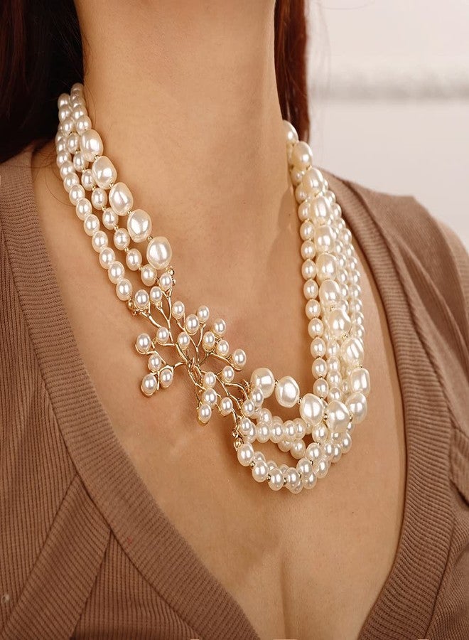 Wiwpar 1920s MultiLayer Pearl Necklace with Brooch & Earrings Set - Vintage Bridal Jewelry for Women & Girls - Image 4