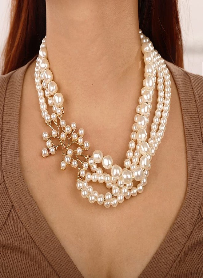 Wiwpar 1920s MultiLayer Pearl Necklace with Brooch & Earrings Set - Vintage Bridal Jewelry for Women & Girls - Image 2