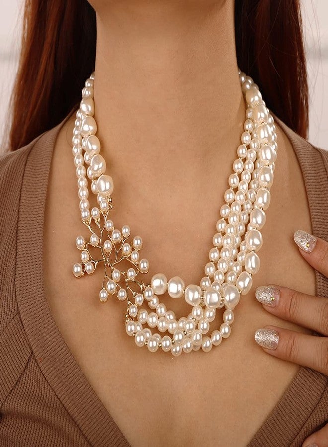 Wiwpar 1920s MultiLayer Pearl Necklace with Brooch & Earrings Set - Vintage Bridal Jewelry for Women & Girls - Image 3