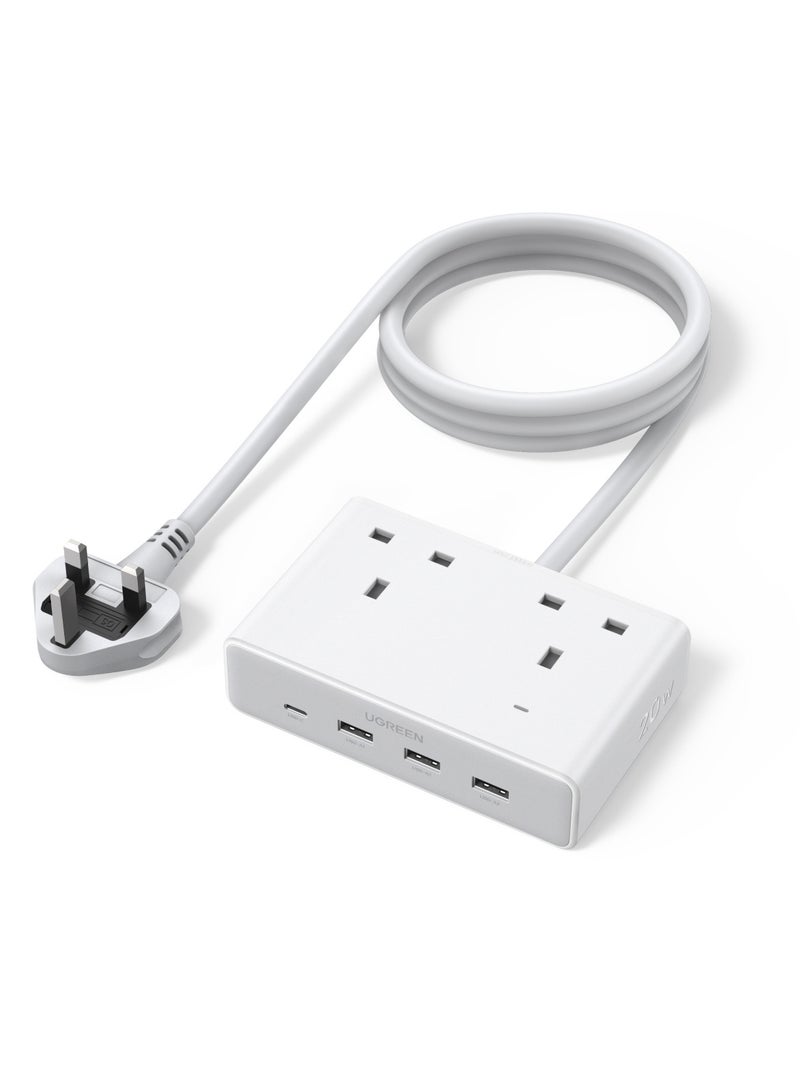 يو جرين سلك تمديد عالمي بطول 1.5 متر، ربط 6 أجهزة، منفذا طاقة متناوبة إجمالي الطاقة 2990 واط، 3 منافذ USB A ومنفذ USB C واحد، شحن سريع 20 واط لهاتف iPhone 17، مقبس كهربائي للمنزل والمكتب، حماية أمنية متعددة - Image 1