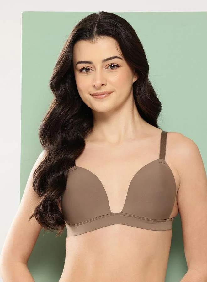 Leading Lady Brown Solid Lightly Padded Non Wired Plunge Bra