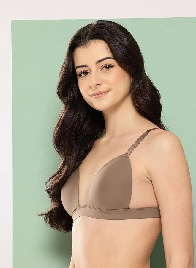 Leading Lady Brown Solid Lightly Padded Non Wired Plunge Bra