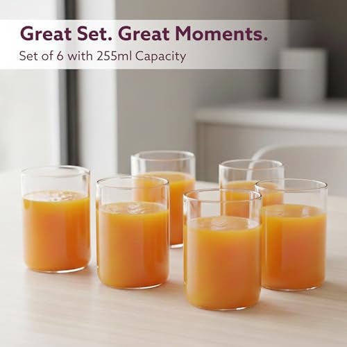 AGARO Elite 255 ml Glasses Set of 6, Transparent Drinking Water Glass Set, Borosilicate Glass Tumbler for Water, Cold Drink, Juice, Flame Proof, Microwave & Dishwasher Safe, for Daily Use & Gifting - Image 4