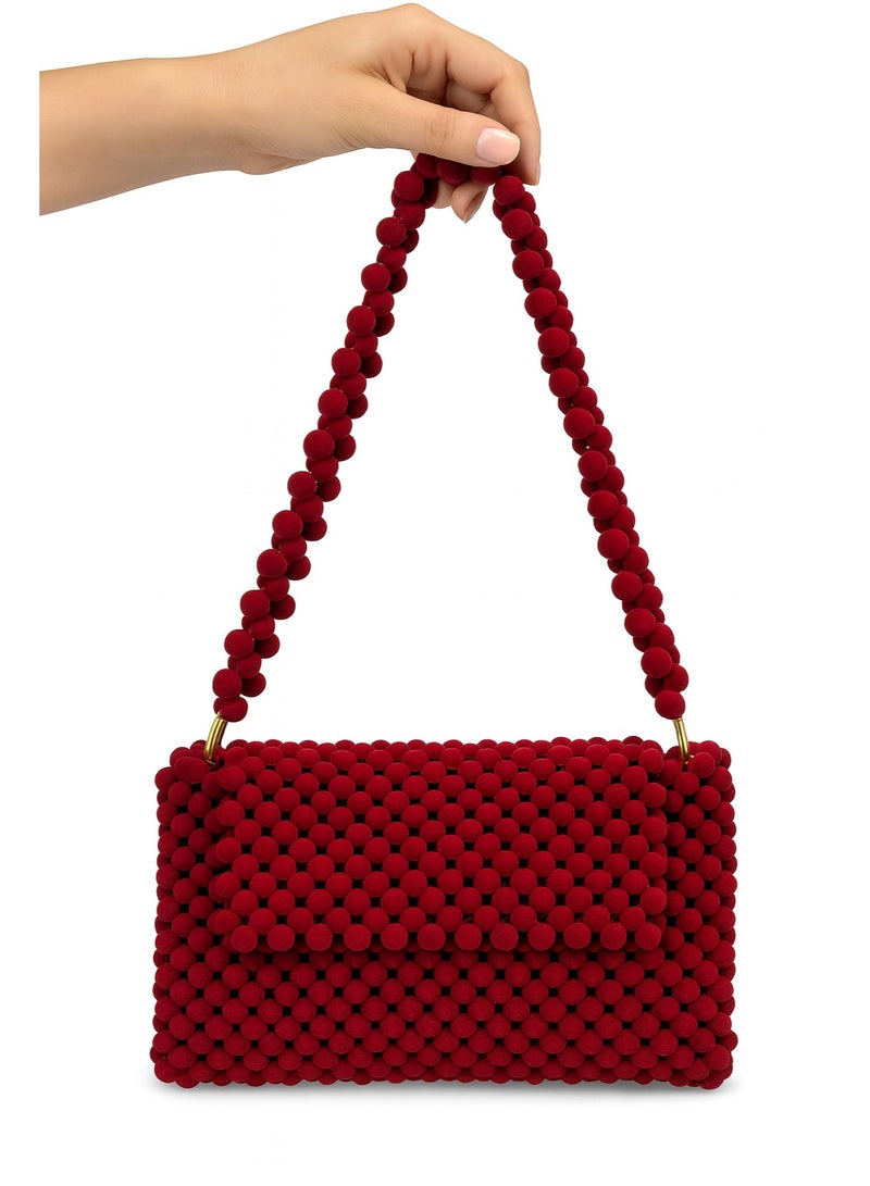 Handmade Beaded Bag – Burgundy Color – 100% Handcrafted with Durable Beaded Handle - Image 4