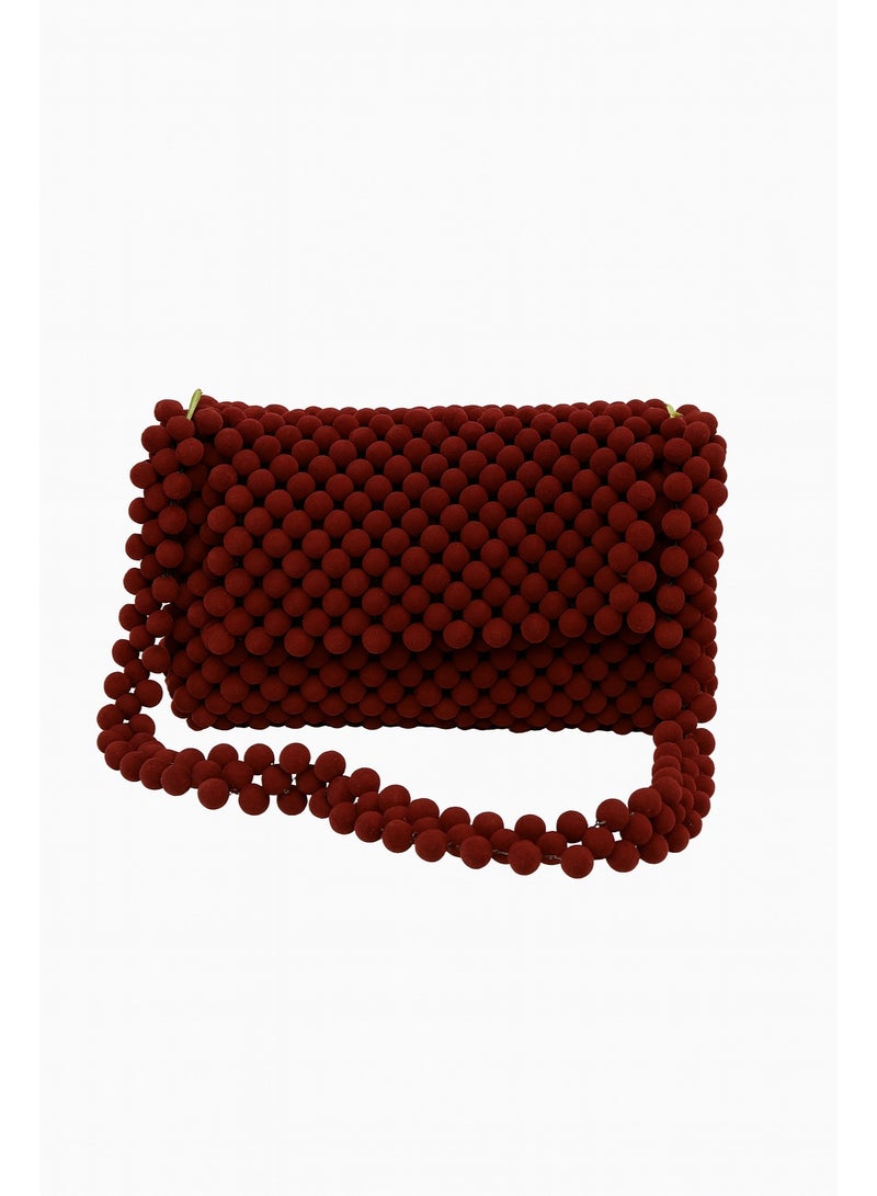 Handmade Beaded Bag – Burgundy Color – 100% Handcrafted with Durable Beaded Handle - Image 2