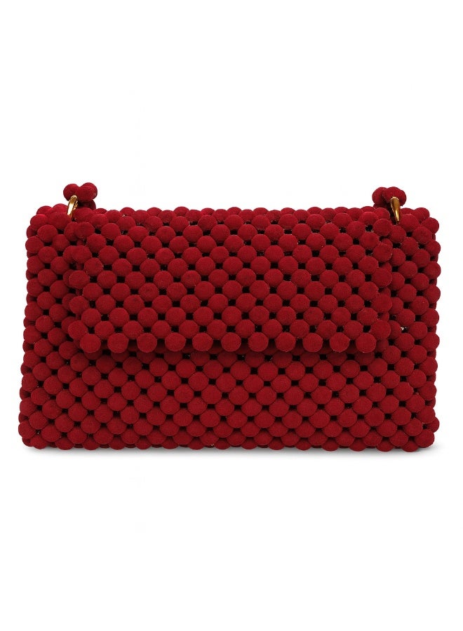 Handmade Beaded Bag – Burgundy Color – 100% Handcrafted with Durable Beaded Handle - Image 5