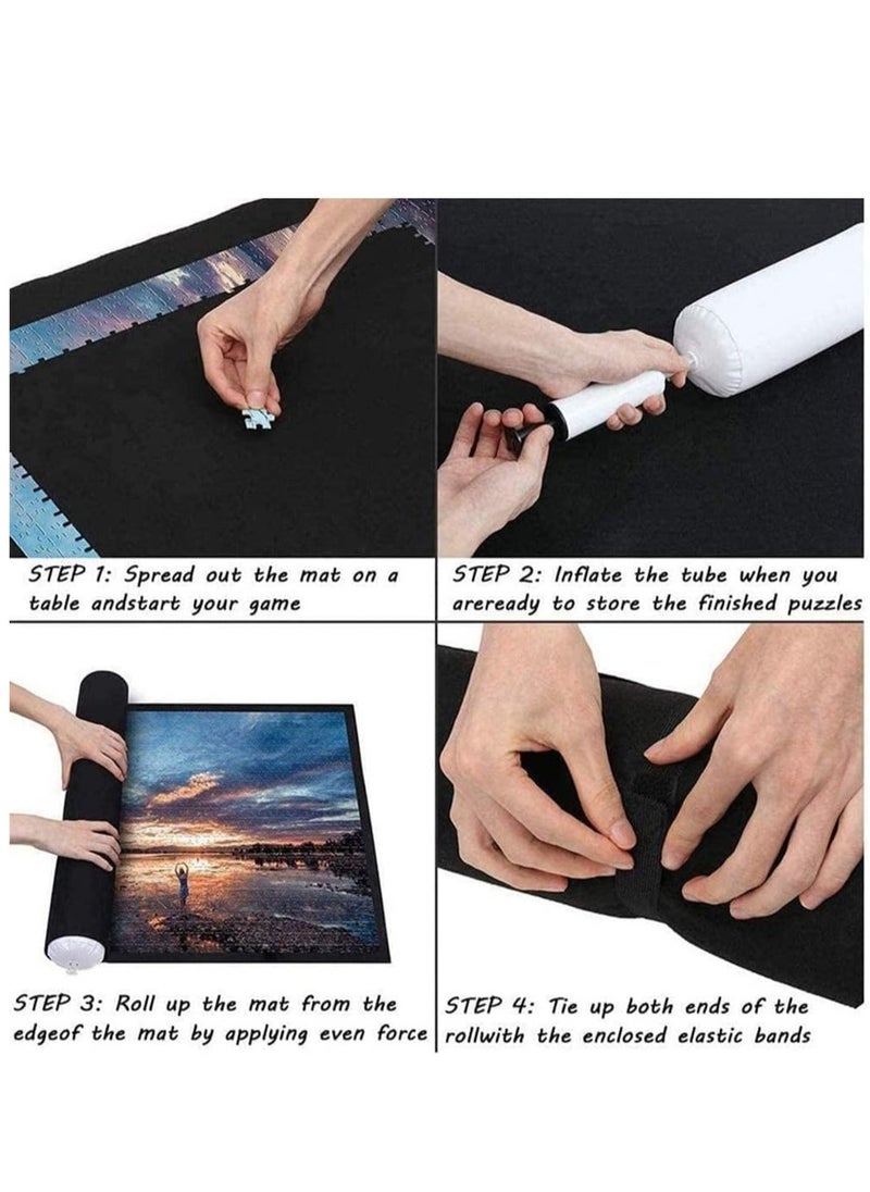 Puzzle Roll Mat, Portable Puzzles Mat Jigsaw Roll Felt Mat, Felt Puzzle Mat Play Mat Puzzles Blanket for up to 1000-1500 Pieces Puzzles Travel Storage Bag, 26 x 46 Inches, Black  - Image 3