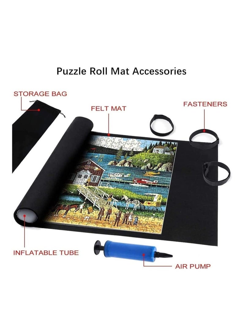 Puzzle Roll Mat, Portable Puzzles Mat Jigsaw Roll Felt Mat, Felt Puzzle Mat Play Mat Puzzles Blanket for up to 1000-1500 Pieces Puzzles Travel Storage Bag, 26 x 46 Inches, Black  - Image 4