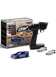 FLYCOLOR Turbo Racing 1:76 Scale Drift RC Car with Gyro Mini Full Proportional RTR 2.4GHZ Remote Control with 2 Replaceable Body Shell (C64-BLUE)