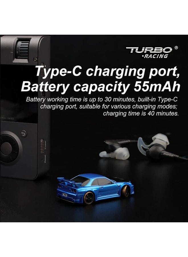 Flycolor - FLYCOLOR Turbo Racing 1:76 Scale Drift RC Car with Gyro Mini Full Proportional RTR 2.4GHZ Remote Control with 2 Replaceable Body Shell (C64-BLUE) - Image 1