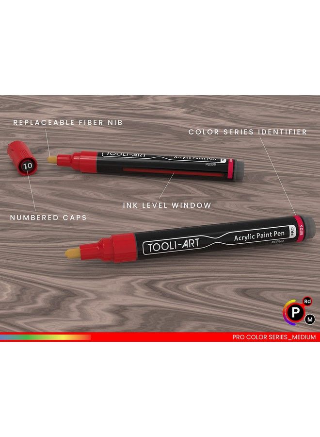 TOOLI-ART 22 Acrylic Paint Markers Paint Pens Pro Color Series Set 3Mm Medium Tip For Rock Painting Glass Mugs Wood Metal Glass Paint Canvas Diy. Non Toxic Waterbased Quick Drying (Reds) - Image 4