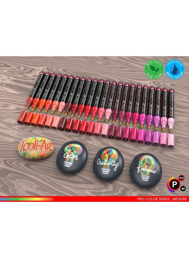 TOOLI-ART 22 Acrylic Paint Markers Paint Pens Pro Color Series Set 3Mm Medium Tip For Rock Painting Glass Mugs Wood Metal Glass Paint Canvas Diy. Non Toxic Waterbased Quick Drying (Reds) - Image 3