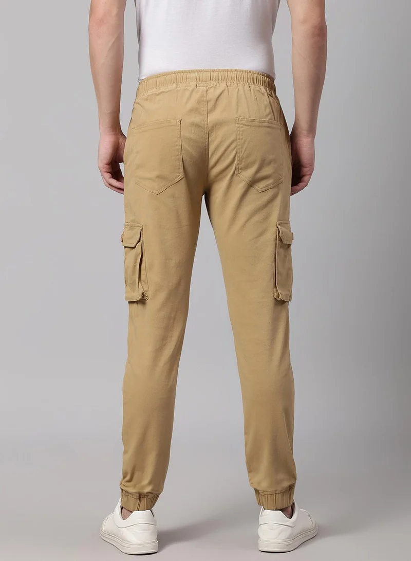 دينيس لينغو Men's Dark Khaki Tapered Fit Cargo Trousers - Comfortable and Functional