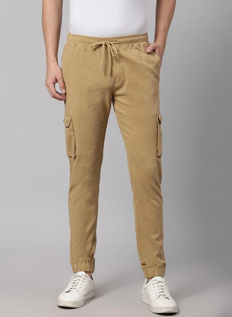 دينيس لينغو Men's Dark Khaki Tapered Fit Cargo Trousers - Comfortable and Functional