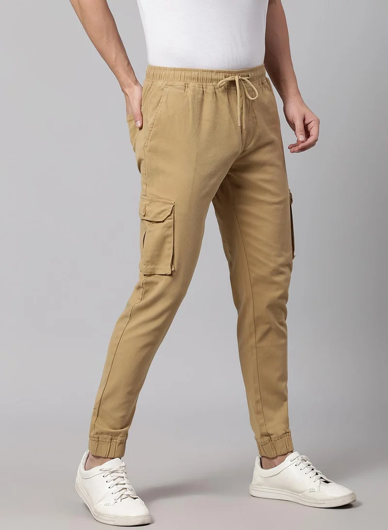 دينيس لينغو Men's Dark Khaki Tapered Fit Cargo Trousers - Comfortable and Functional